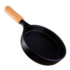 Iron Frying Pan with Wooden Handle 3D Illustration