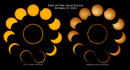 2023 Ring of Fire Solar Eclipse Composite - Full Spectrum and Hydrogen Alpha Spectrum Solar Filters