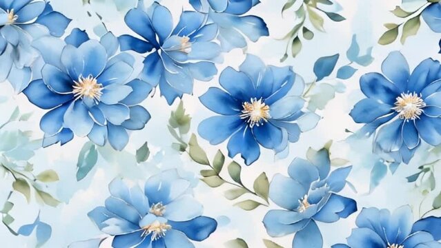 watercolor abstract blue flower pattern background, motion