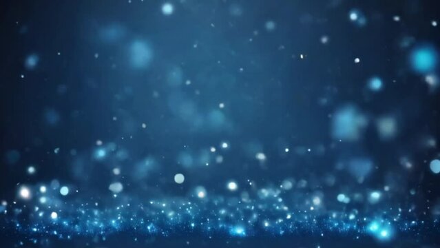 Blue shining bokeh lights with glowing particles background, motion