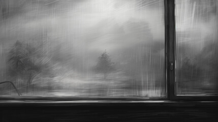 Through the window I saw the scene of rain outside, long exposure, pencil drawing, Generate AI.