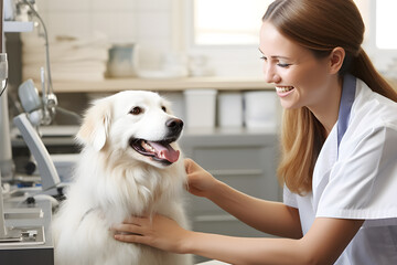 dog in a medical clinic for a veterinarian appointment. Pets.