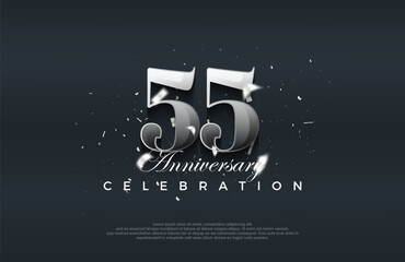 Silver metallic shiny 55th anniversary celebration vector design. Premium vector background for greeting and celebration.