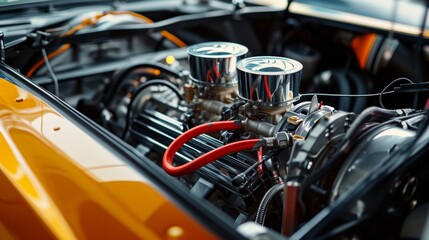 Fototapeta premium A closeup of the nitrous oxide tank inside a muscle car ready to give its driver the extra boost of speed needed to beat their opponent.