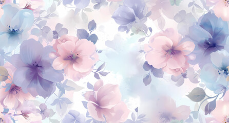 Fototapeta na wymiar a floral background with pretty pale pink and blue flowers
