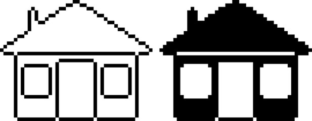 black white pixel art house icon set