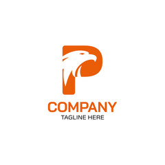 Obraz premium letter P and eagle head negative space logo vector icon illustration