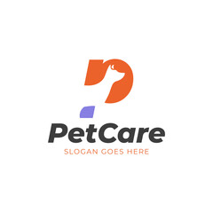 Pet care. Letter P and animal pet negative space logo vector icon illustration