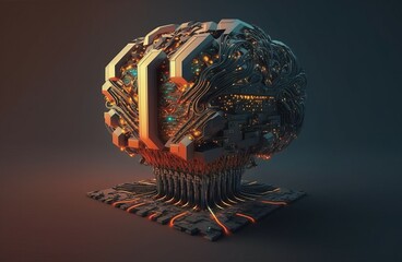 Futuristic circuit board connects of human brain board complex cyborg technology by generated AI