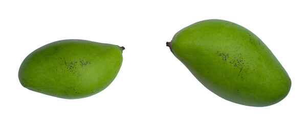 Green mango on transparent and white background.