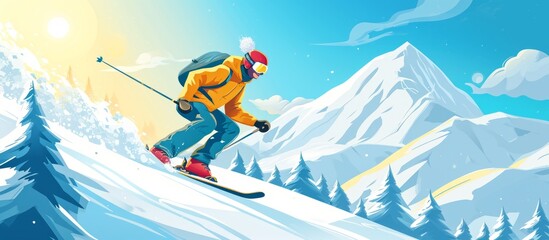 Cheerful skier enjoying winter resort with sun and fun.