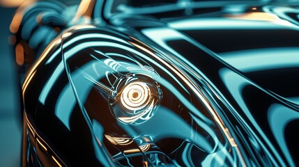 A closeup captures the unique shape of a retro cars headlights emphasizing how the aerodynamic design of these components helps to reduce air resistance and improve the cars