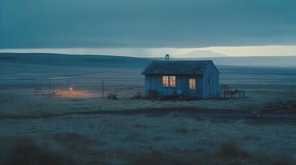 wooden house in dark icelandic landscape. film photography