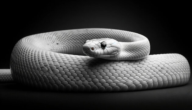 A striking image of an albino corn snake with a monochromatic, minimalist background, with good focus, good lighting, and no noise, in a 16_9 ratio.