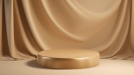 beige podium with a 3D display. posh flying fabric in motion. glam simple gold pedestal for...