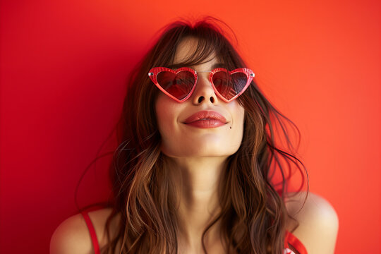 Studio portrait of a cool young woman posing wearing heart shaped love sunglasses
