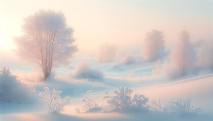 Soft, pastel winter morning landscapes, where the main part of the image is a plain color suitable...