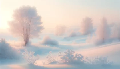 Fotobehang Soft, pastel winter morning landscapes, where the main part of the image is a plain color suitable for a background. © FantasyLand86