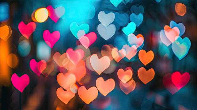 Romantic heart shaped bokeh pattern background image Perfect for Valentine's Day celebrations and love theme designs.