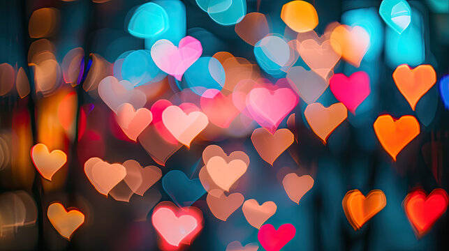 Romantic heart shaped bokeh pattern background image Suitable for Valentine's Day celebration and love theme design.