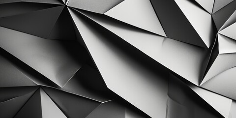 Abstract origami folds, with sharp, angular shapes in a monochromatic palette