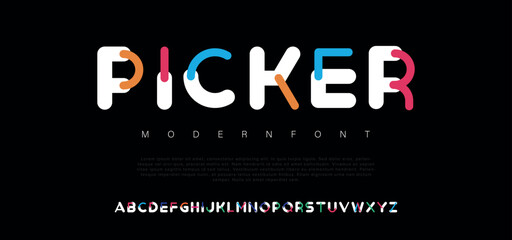 Picker Modern Sport Font. Typeface urban style fonts for technology, digital, movie, logo design. Alphabet Collections