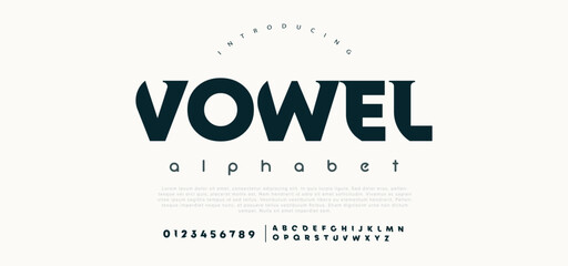 Vowel Modern abstract digital alphabet font. Minimal technology typography, Creative urban sport fashion futuristic font and with numbers. vector illustration - obrazy, fototapety, plakaty