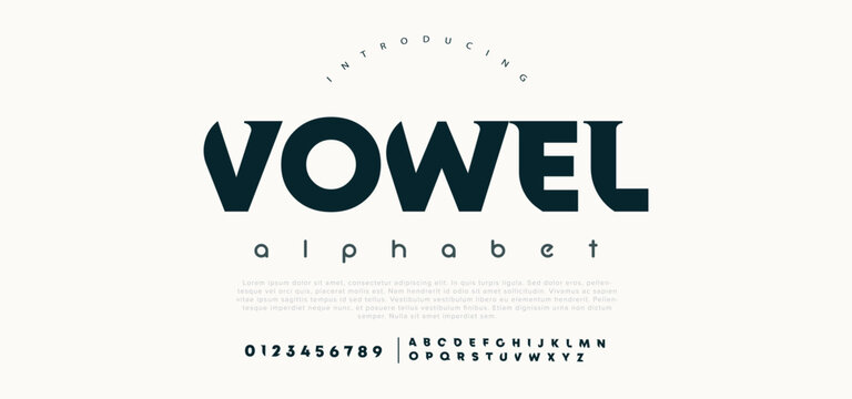 Vowel Modern abstract digital alphabet font. Minimal technology typography, Creative urban sport fashion futuristic font and with numbers. vector illustration