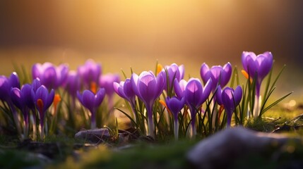 Purple Crocus Flowers in Spring. High quality photo