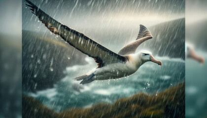 Albatross in a rain shower, capturing the mood of the weather.