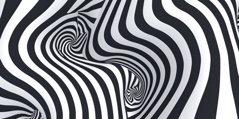 Fototapeta na wymiar Optical illusion pattern, with black and white stripes warping and twisting, challenging perception and focus