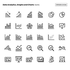 Data Analytics, Graphs and Charts Icon Set	
