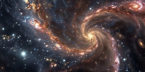 Galactic spiral whirls, with abstract patterns of stars and nebulae in spiraling formations
