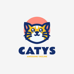 Vector Logo Illustration Cat Simple Mascot Style.