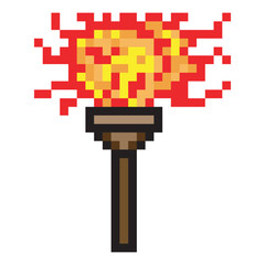 Flaming torch in pixel art