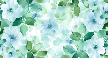 a light blue floral pattern with green leaves