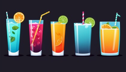 Modern Illustration of Fresh Drinks Cartoon Logo in Flat Style - obrazy, fototapety, plakaty