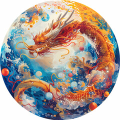 illustration of a dragon in a circular pattern