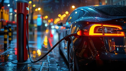 Electric car charging in station