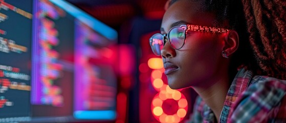 A programmer at an office, coding away.