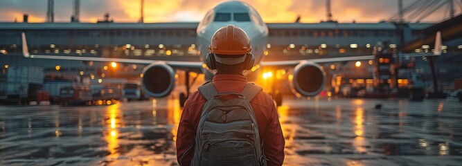 Front of the aircraft is an aircraft worker holding a checklist.
