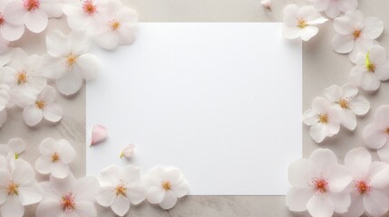 White and pink cherry blossoms framing an empty space on a white background, ideal for spring themes.