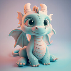 Fototapeta premium 3d clay kawaii baby blue dragon, muted pastels, Blender 3d