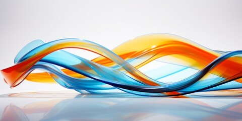 A modern, reflective wave design with a harmonious flow of blue and orange, set against a white background.