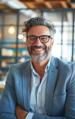 Obraz premium A charming businessman in office. Financial magazine cover.