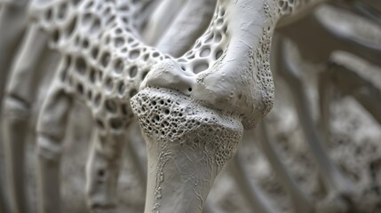 A closeup of a 3D printed sauropod femur showing the level of detail and realism achieved through 3D printing from limited fossil remains. - obrazy, fototapety, plakaty