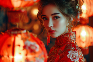 Woman wearing traditional Chinese dress.