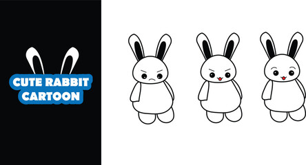 Cute rabbit cartoon character full body. Sticker character . Editable character color. Illustration rabbit character 