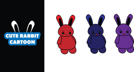 Cute rabbit cartoon character full body. Sticker character . Editable character color. Illustration rabbit character 