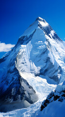 A Majestic Portrait of the Snow-capped Mount Everest Against the Azure Sky